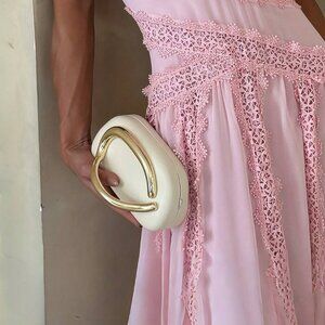 White Glamorous Women's Metal Decor Handbag Box Clutch